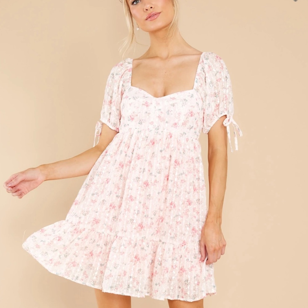 Pink Floral Puff Sleeve Mini Dress